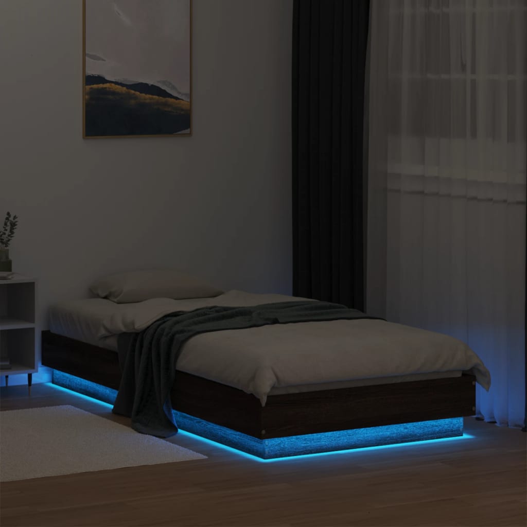 vidaXL Bedframe met LED-verlichting bruin eikenkleurig 90x190 cm, foto 4