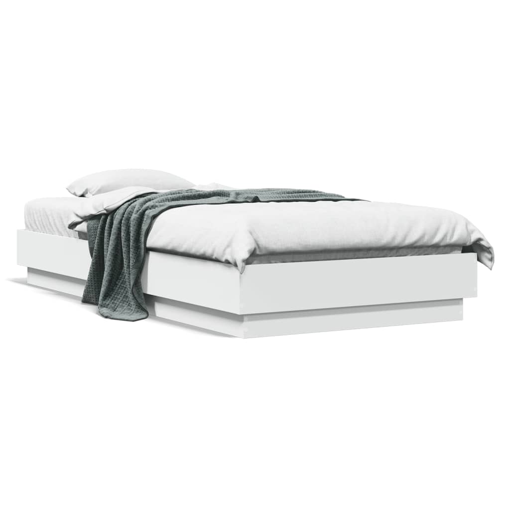 vidaXL Cadru de pat cu lumini LED, alb, 75x190 cm