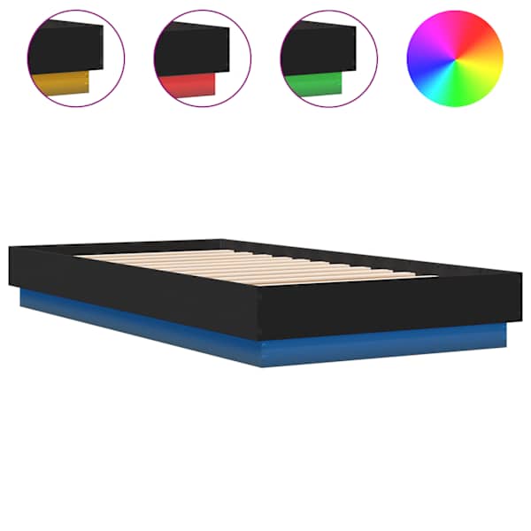 vidaXL voodiraam LED-tuledega, must, 75 x 190 cm