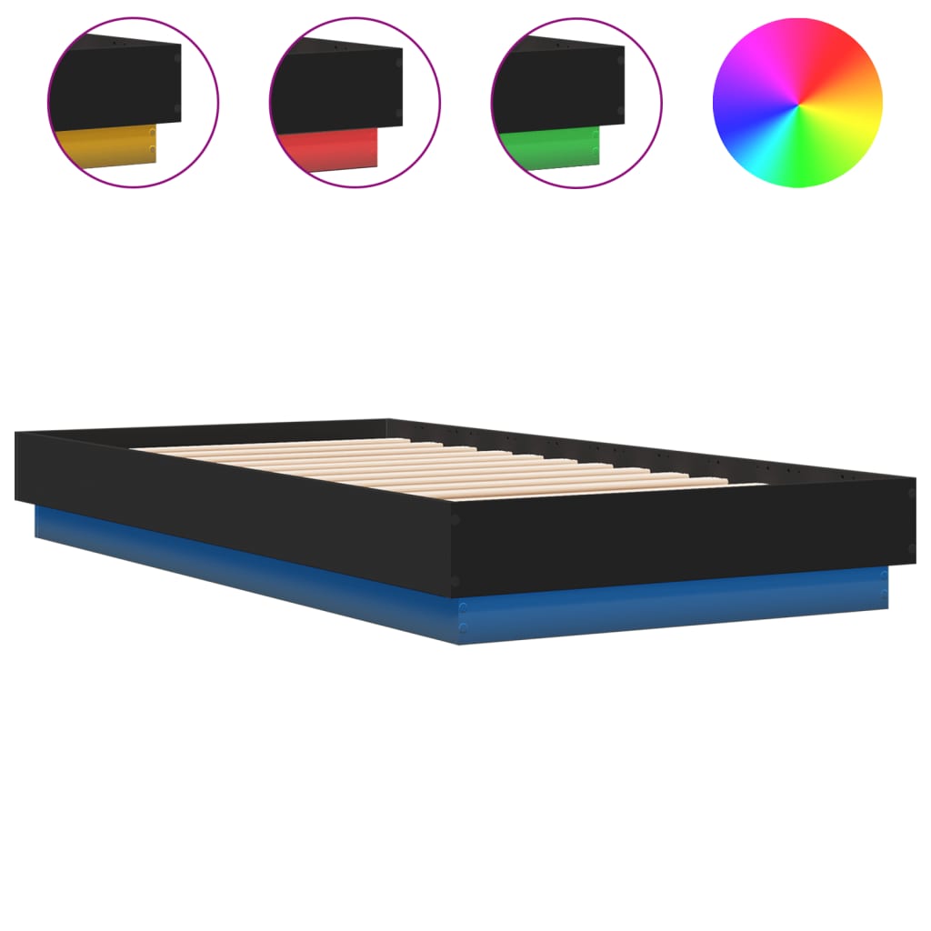 vidaXL Cadru de pat cu lumini LED, negru, 75x190 cm