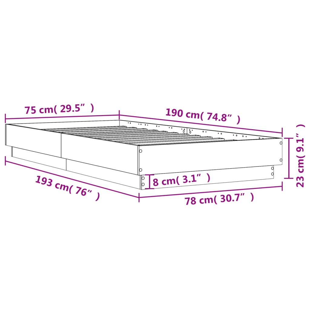 Rám postele s LED osvětlením dub sonoma 75 x 190 cm - obrázek 14