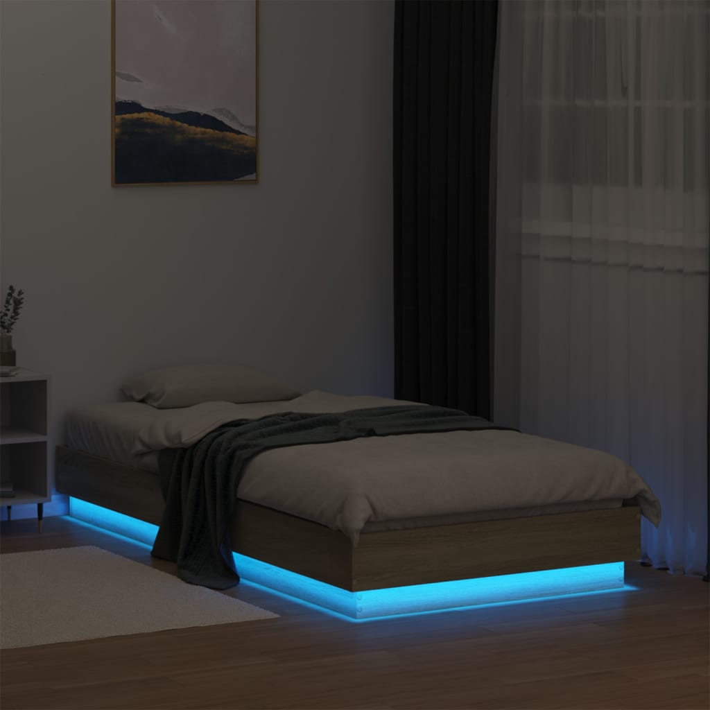 vidaXL Bedframe met LED-verlichting sonoma eikenkleurig 75x190 cm, foto 4