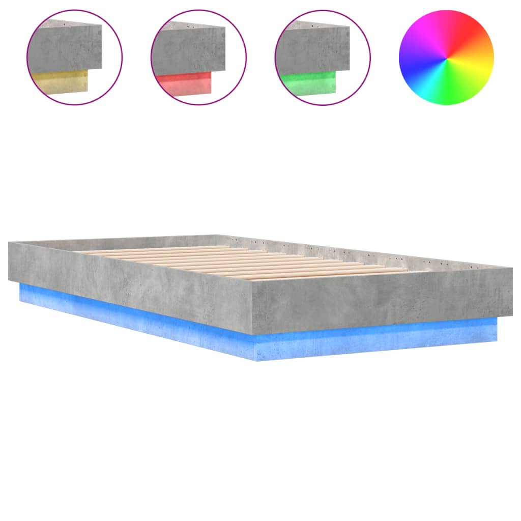 vidaXL Bedframe met LED-verlichting betongrijs 75x190 cm grijs, foto 3