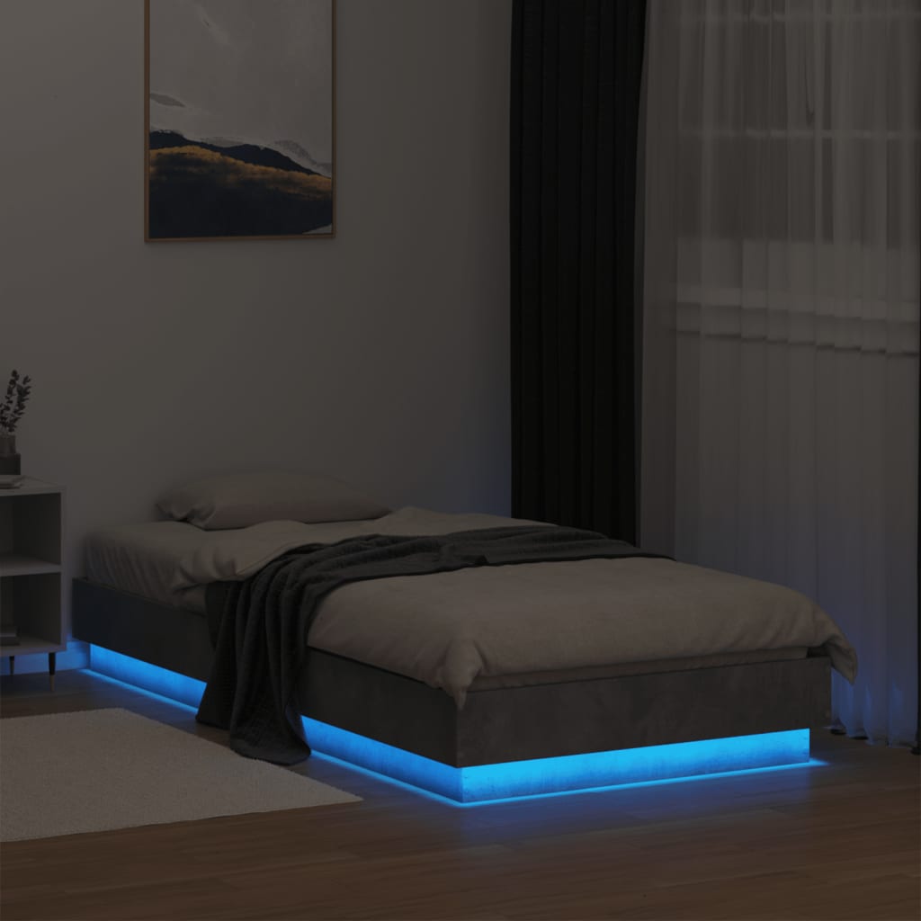 vidaXL Bedframe met LED-verlichting betongrijs 75x190 cm grijs, foto 4