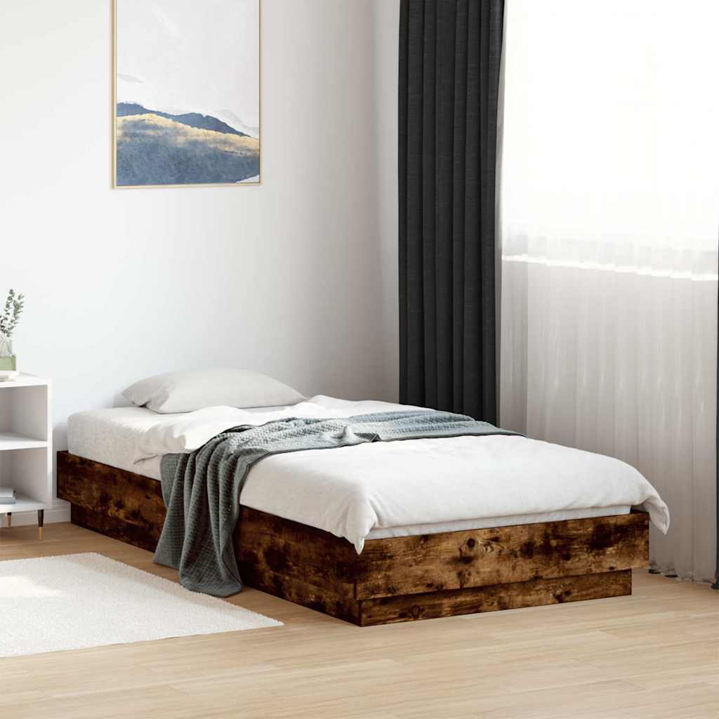 vidaXL Bedframe met LED-verlichting gerookt eikenkleurig 75x190 cm, foto 2