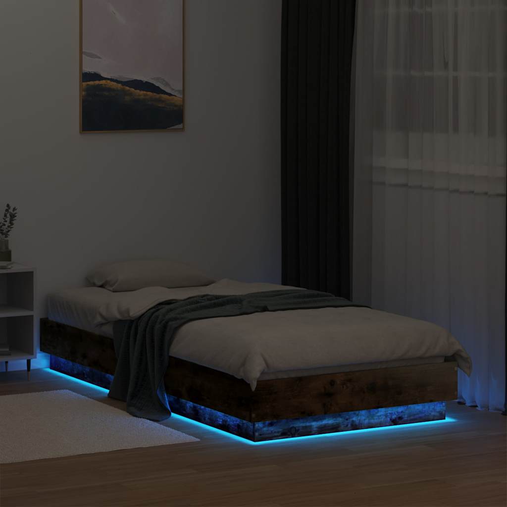 vidaXL Bedframe met LED-verlichting gerookt eikenkleurig 75x190 cm, foto 4