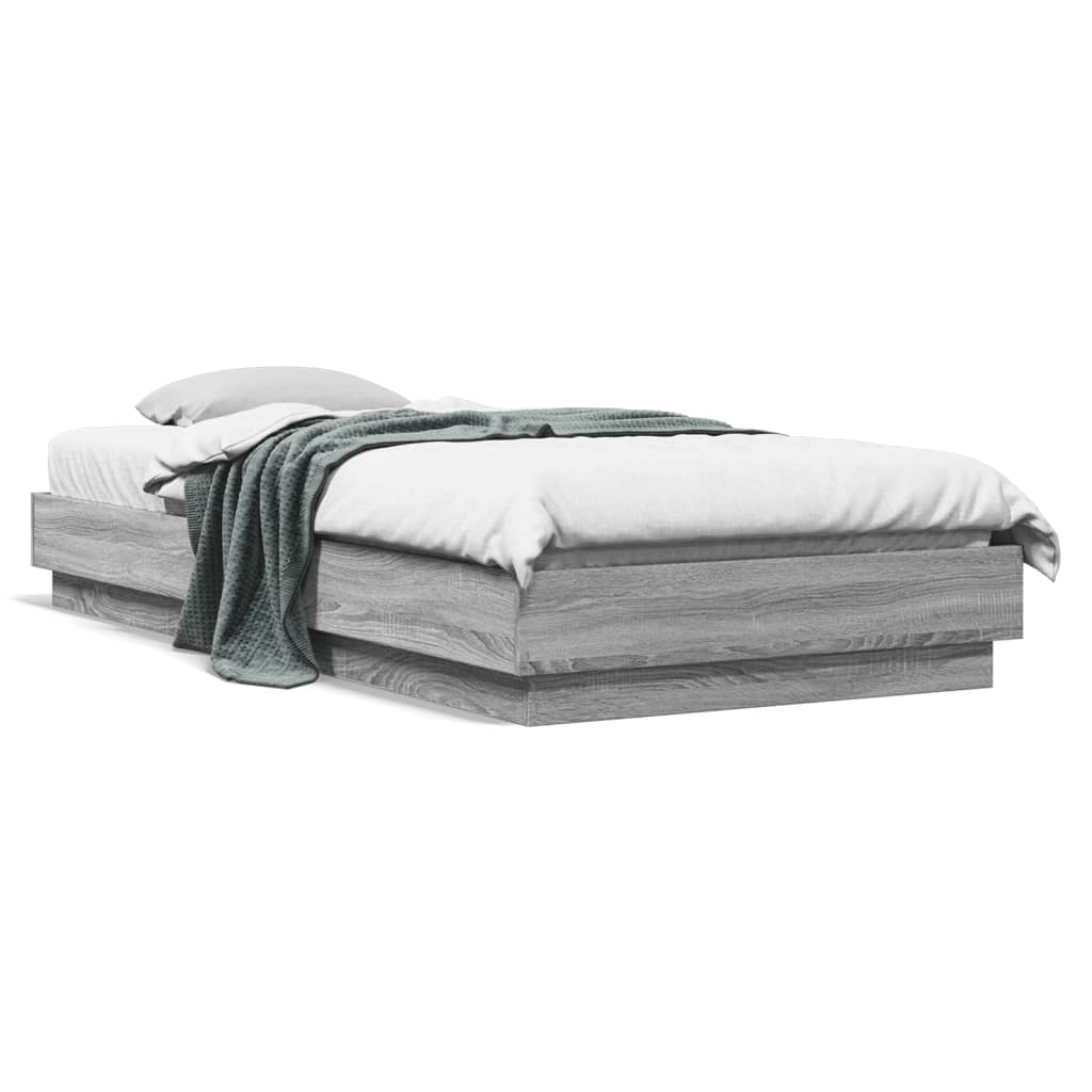 vidaXL Bedframe bewerkt hout grijs sonoma eikenkleurig 90x200 cm, foto 3