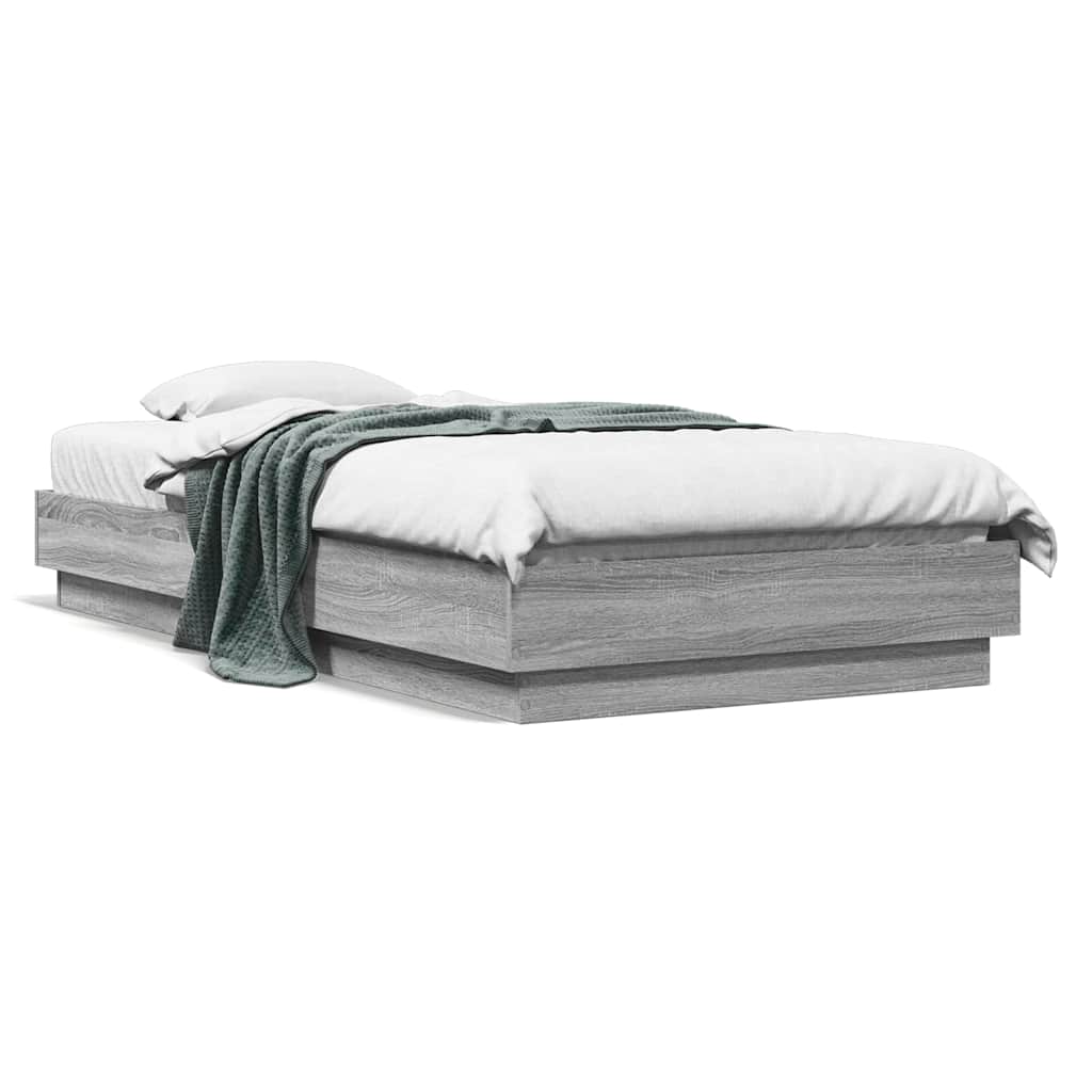 vidaXL Bedframe bewerkt hout grijs sonoma eikenkleurig 90x190 cm, foto 3