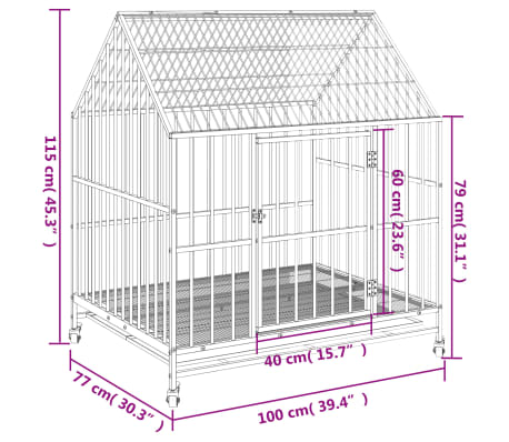 vidaXL Dog Cage with Wheels Black Galvanised Steel | vidaXL.ie