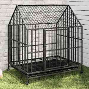 Pasji boks s kolesi črno pocinkano jeklo