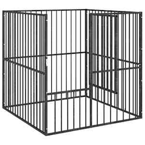Ohrádka pro psy 4 panely černá pozinkovaná ocel - obrázek 4