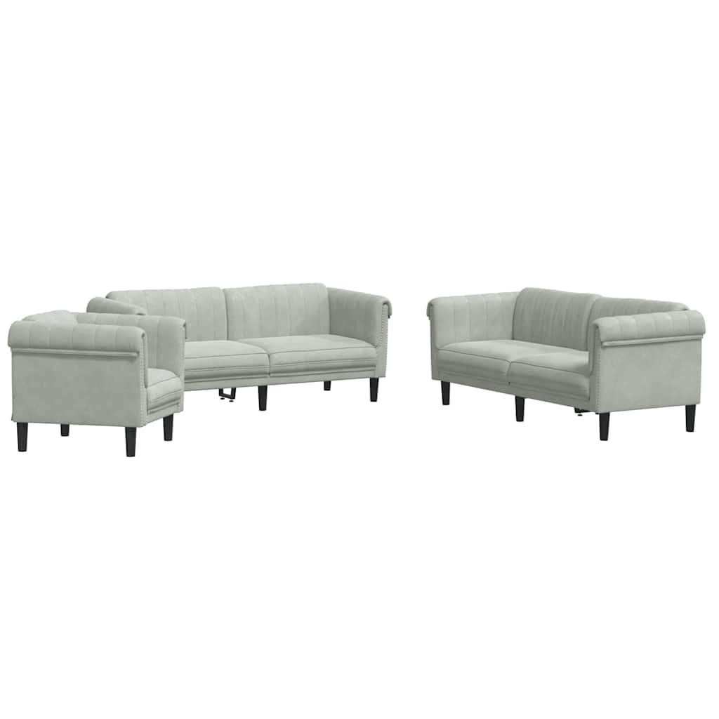 vidaXL Set de canapele, 3 piese, gri deschis, catifea