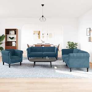 Sedežna garnitura 3-delna moder žamet