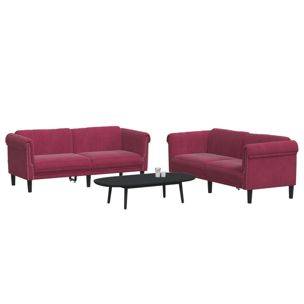 vidaXL 2-delige Loungeset fluweel wijnrood afbeelding