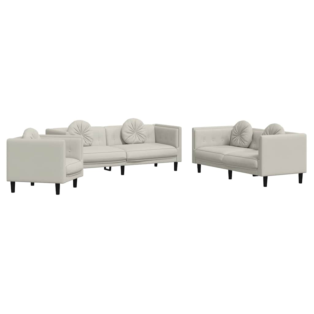 VidaXL 3-delige Loungeset Met Kussens Fluweel Crèmekleurig