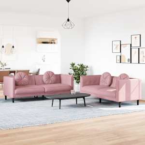 Sedežna garnitura 2-delna z vzglavniki roza žamet