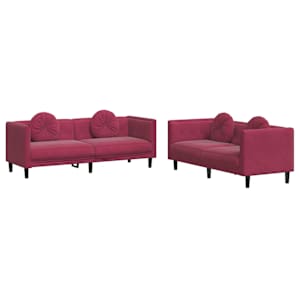 2dílná sedací souprava s polštáři vínová samet - obrázek 2
