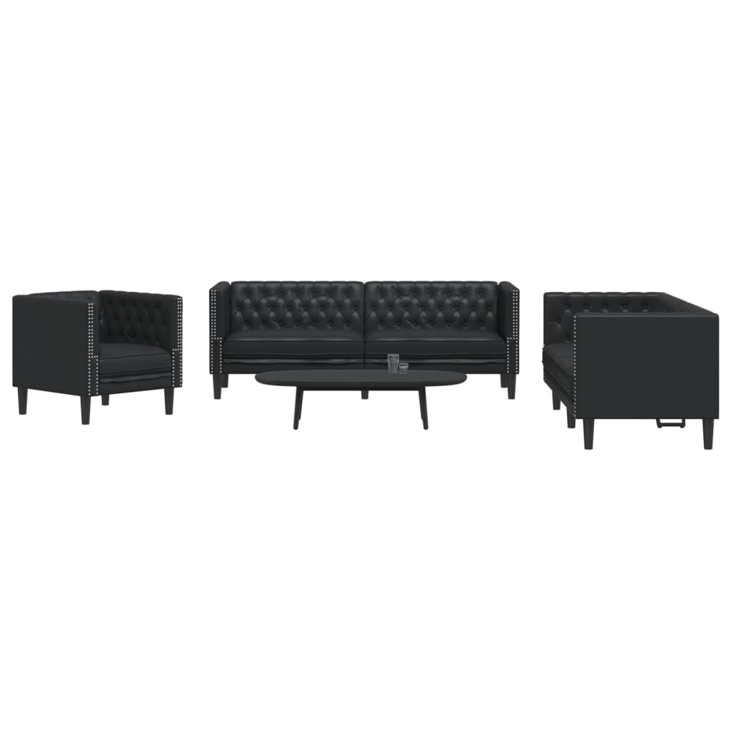 vidaXL 3-tlg. Chesterfield-Sofa-Set Schwarz Kunstleder