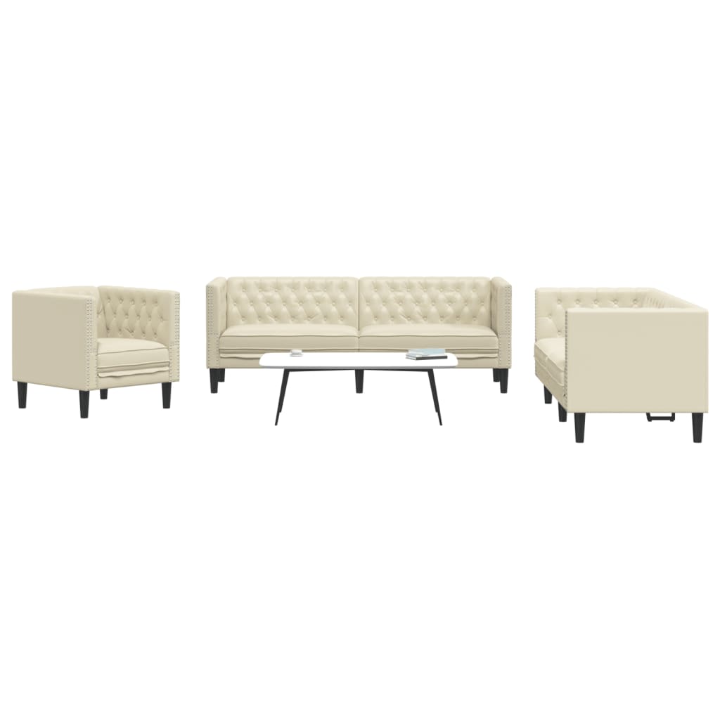 vidaXL 3-tlg. Chesterfield-Sofa-Set Creme Kunstleder