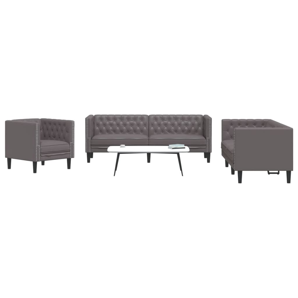 vidaXL 3-tlg. Chesterfield-Sofa-Set Grau Kunstleder