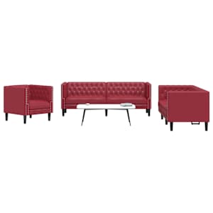 Komplet Chesterfield kavčev 3-delna rdeče umetno usnje