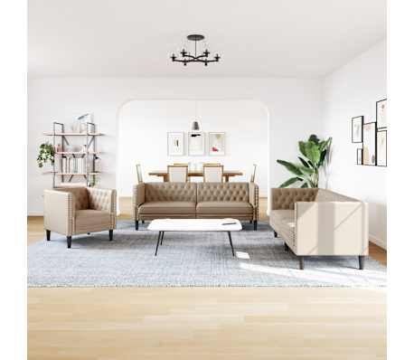 vidaXL 3-delige Loungeset Chesterfield-stijl kunstleer cappuccinokleur
