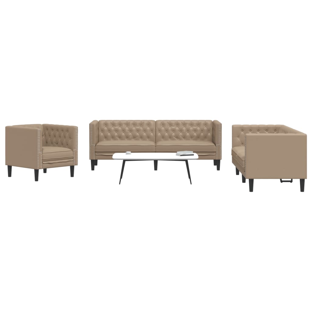 vidaXL 3-tlg. Chesterfield-Sofa-Set Cappuccino Kunstleder