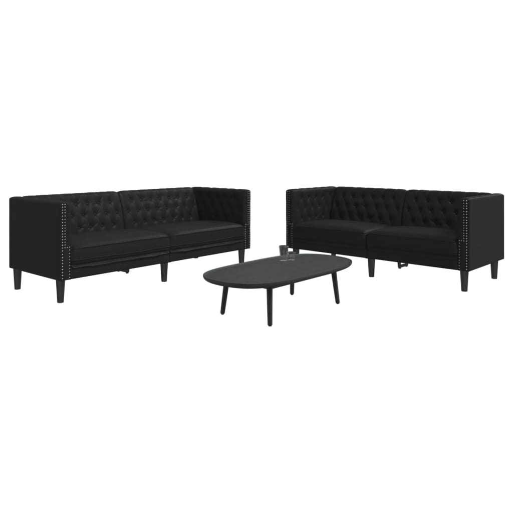 vidaXL 2-tlg. Chesterfield-Sofa-Set Schwarz Kunstleder