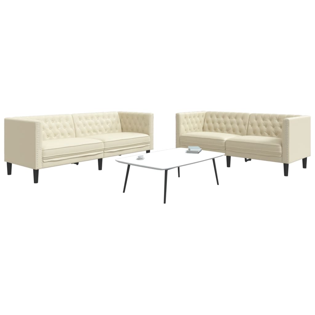 vidaXL 2-tlg. Chesterfield-Sofa-Set Creme Kunstleder