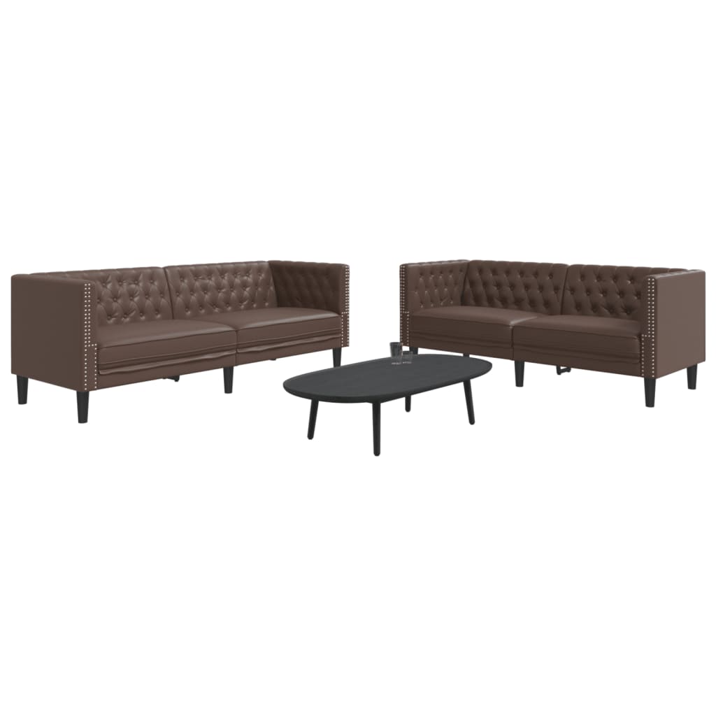 vidaXL 2-tlg. Chesterfield-Sofa-Set Braun Kunstleder