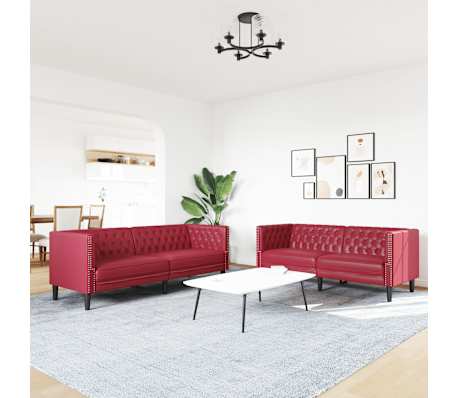 vidaXL 2-tlg. Chesterfield-Sofa-Set Weinrot Kunstleder
