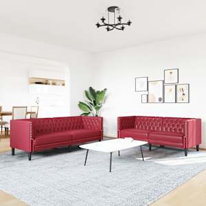 vidaXL 2-tlg. Chesterfield-Sofa-Set Weinrot Kunstleder