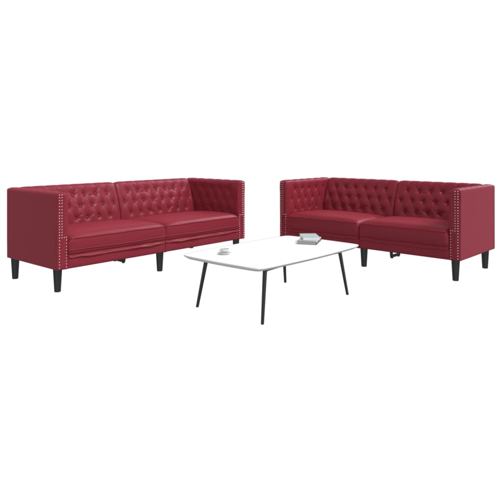 vidaXL 2-tlg. Chesterfield-Sofa-Set Weinrot Kunstleder