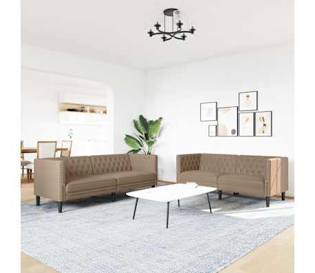 vidaXL 2-delige Loungeset Chesterfield-stijl kunstleer cappuccinokleur