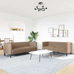 vidaXL 2-delige Loungeset Chesterfield-stijl kunstleer cappuccinokleur