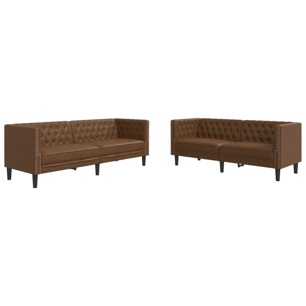 VidaXL Ensemble De Canapé Chesterfield 2 Pcs Marron Similicuir Daim