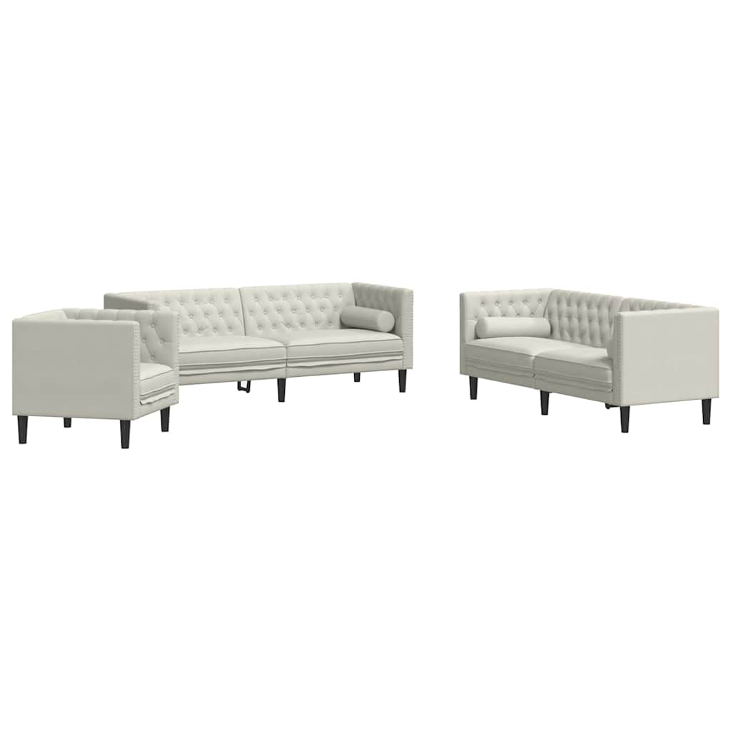Thumbnail - vidaXL 3-tlg. Chesterfield-Sofa-Set mit Nackenrollen Creme Samt