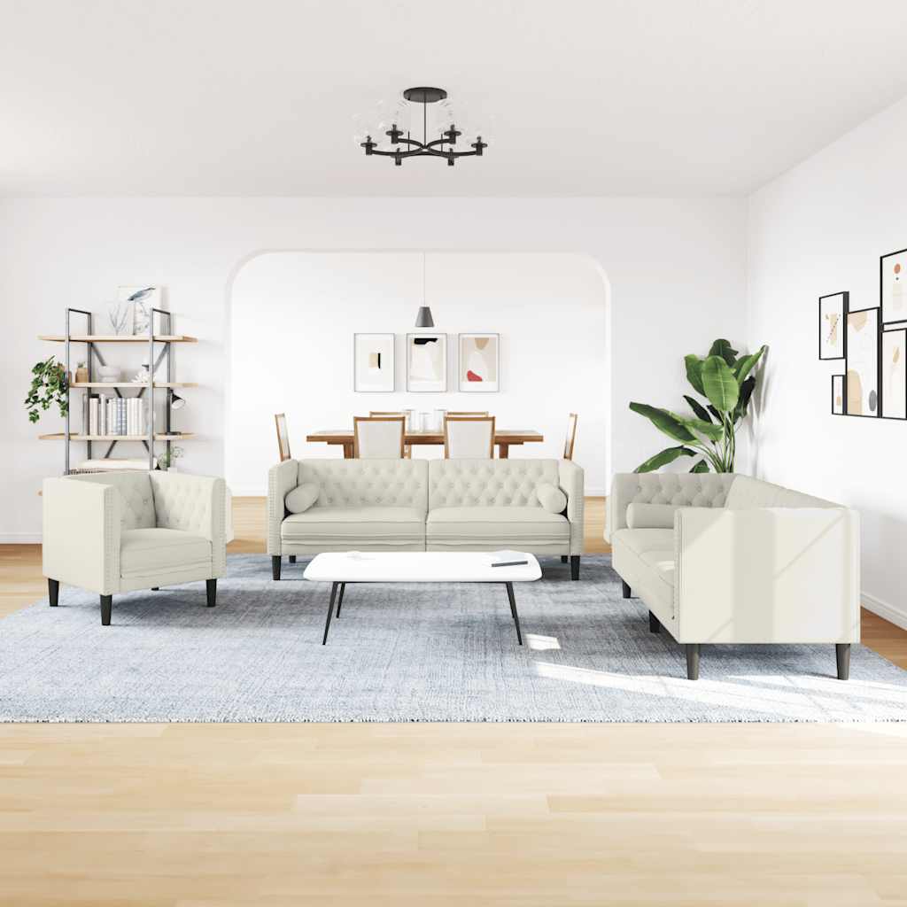 Thumbnail - vidaXL 3-tlg. Chesterfield-Sofa-Set mit Nackenrollen Creme Samt