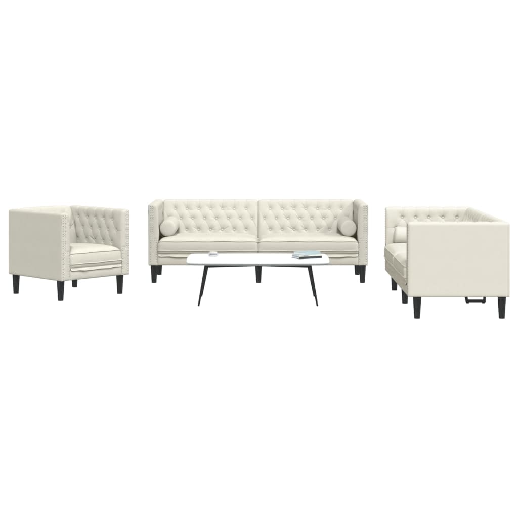 vidaXL 3-tlg. Chesterfield-Sofa-Set mit Nackenrollen Creme Samt