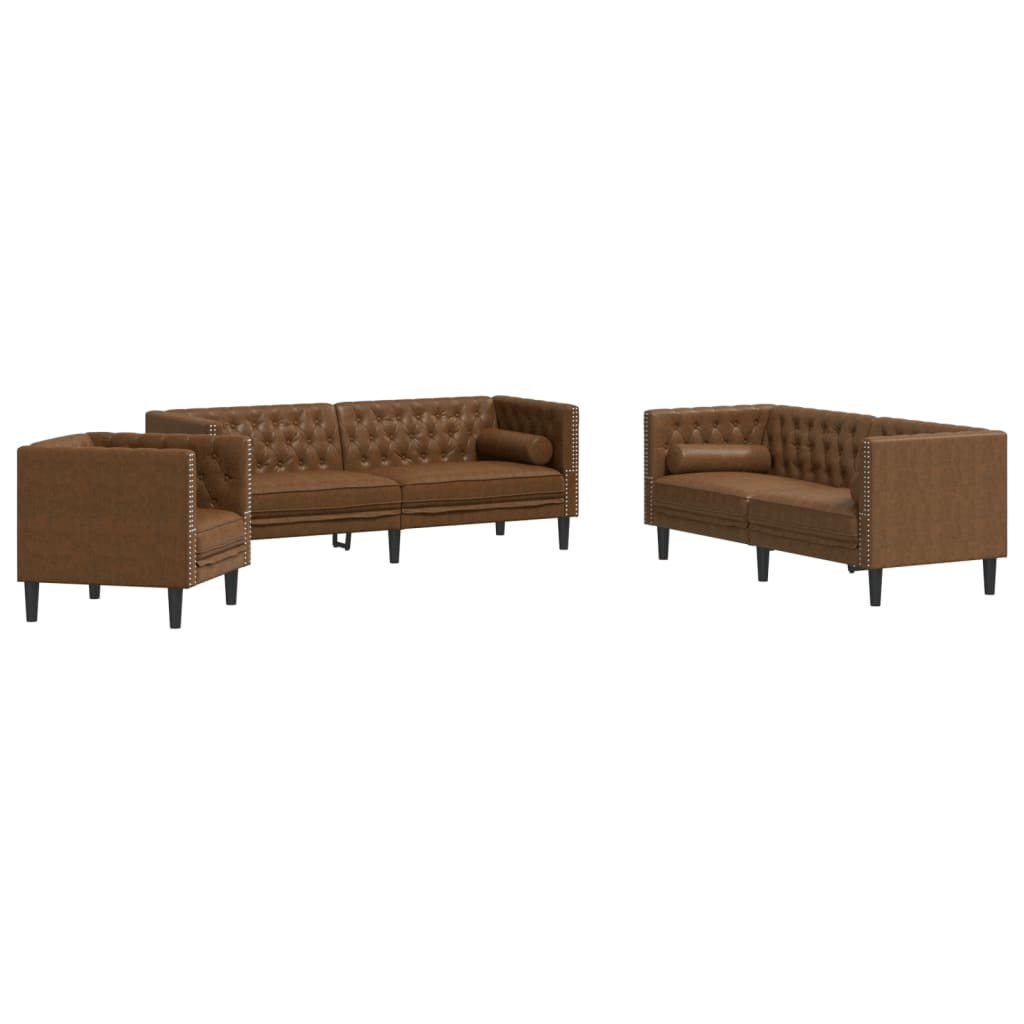 VidaXL Ensemble De Canapé Chesterfield Et Traversins 3 Pcs Marron