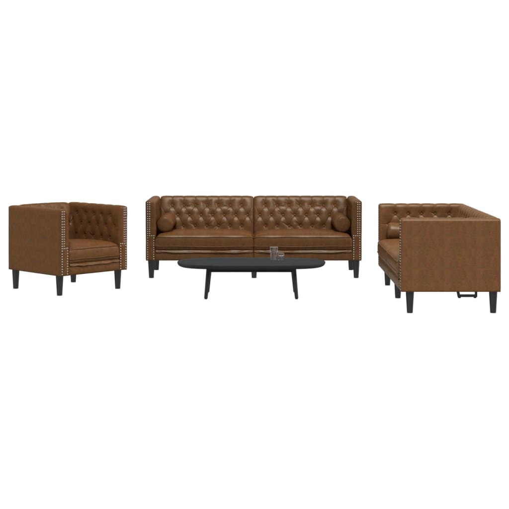 vidaXL 3-tlg. Chesterfield-Sofa-Set Braun Kunstleder Wildleder-Optik