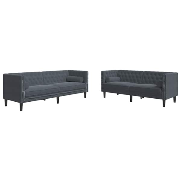 vidaXL 2-osaline diivanite komplekt rullpatjadega, tumehall, samet