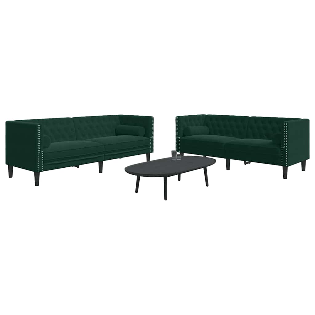 vidaXL Set canapele Chesterfield cu perne rulou 2 piese verde catifea