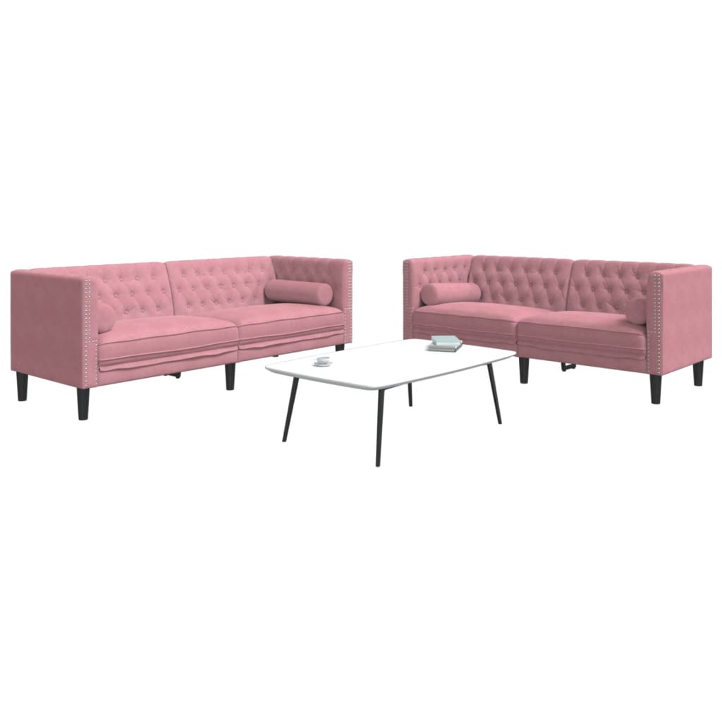 vidaXL 2-tlg. Chesterfield-Sofa-Set mit Nackenrollen Rosa Samt