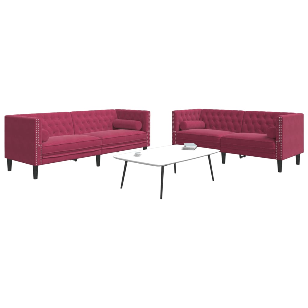 vidaXL 2-tlg. Chesterfield-Sofa-Set mit Nackenrollen Rot Samt