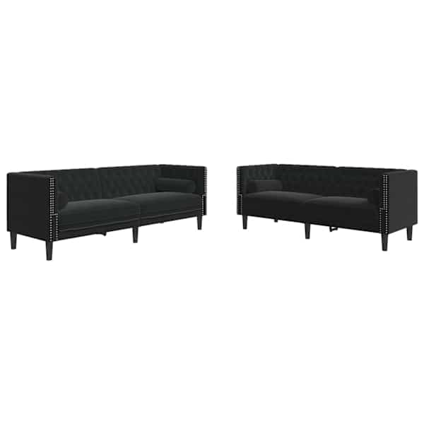 vidaXL 2-osaline diivanite komplekt rullpatjadega, must, samet