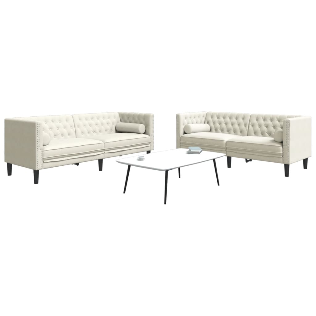 vidaXL 2-tlg. Chesterfield-Sofa-Set mit Nackenrollen Creme Samt