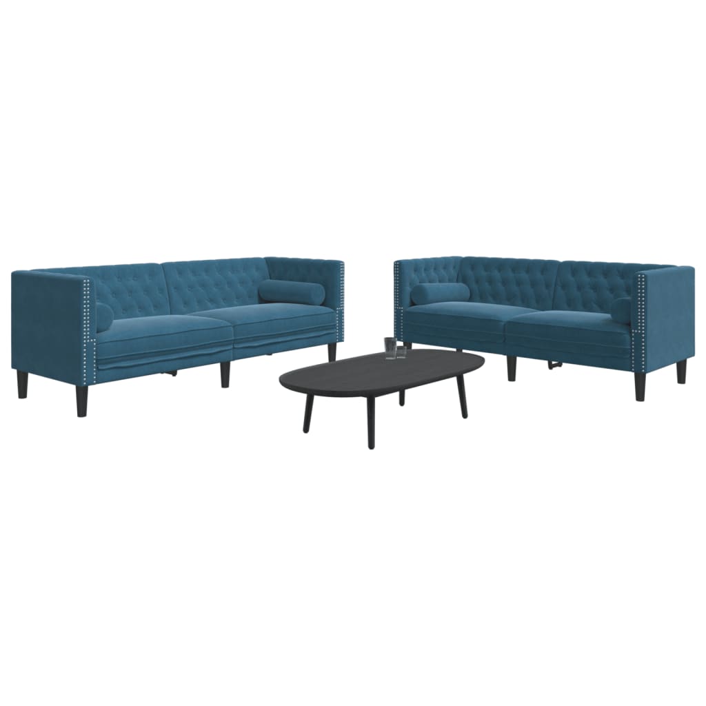 vidaXL 2-tlg. Chesterfield-Sofa-Set mit Nackenrollen Blau Samt