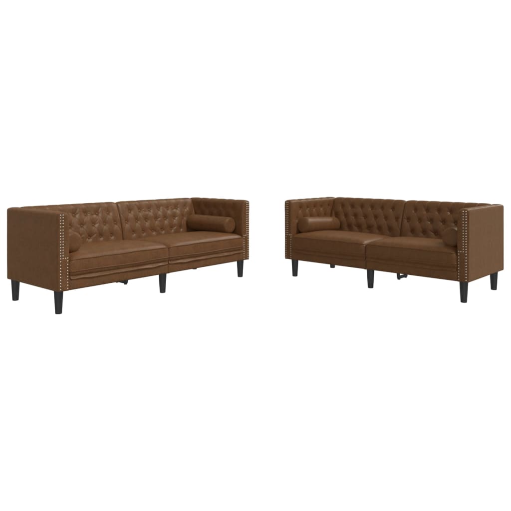 VidaXL Ensemble De Canapé Chesterfield Et Traversins 2 Pcs Marron