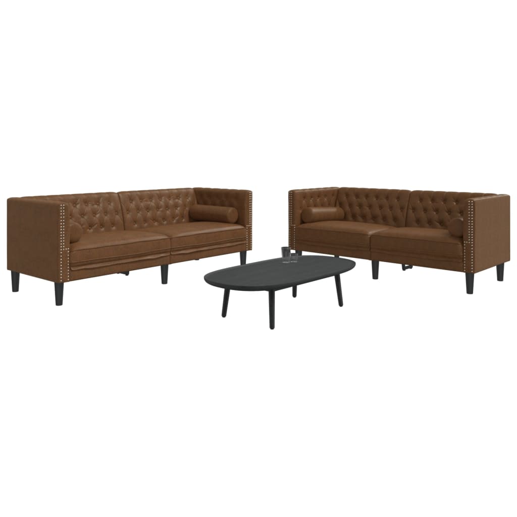 vidaXL 2-tlg. Chesterfield-Sofa-Set Braun Kunstleder Wildleder-Optik